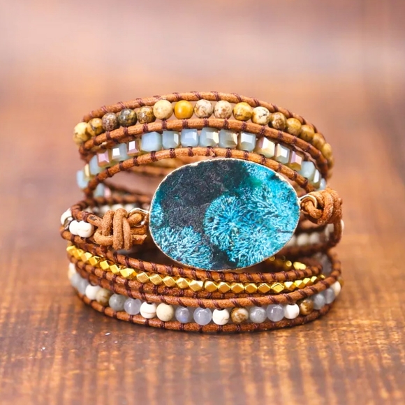 Handmade Mediterranean Sea Mosaic Wrap Bracelet - Picture 6 of 6